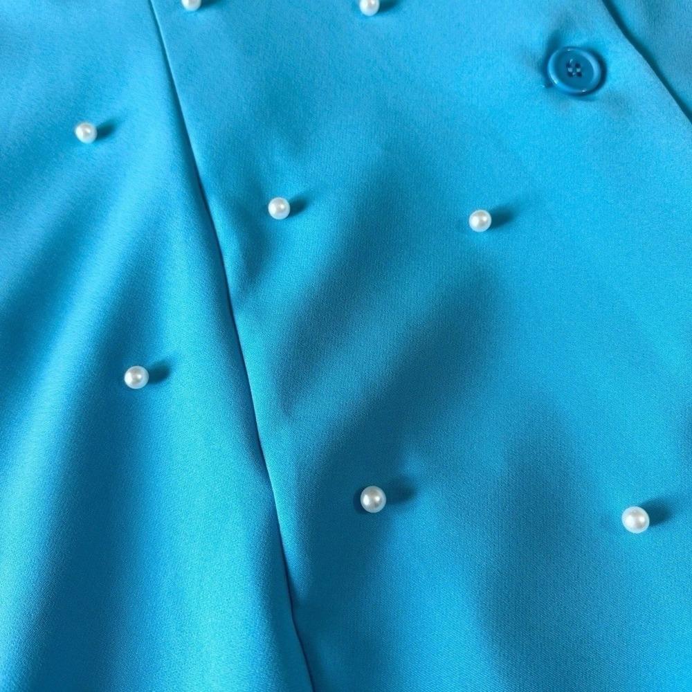 Saint Genies Pearl Embellished Tuxedo Blazer Dress 18 Turquoise Blue NWT Mini - Picture 3 of 4